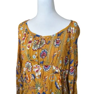 Altar'd State Boho Mini Dress Mustard Yellow Floral Medium Peasant Festival Chic thumbnail 2