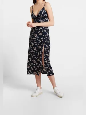 Abercrombie & Fitch navy floral maxi dress with strappy details side slit Small thumbnail 3