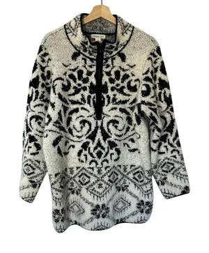 Coldwater Creek wool blend white black long quarter zip knit sweater women's 1X thumbnail 1