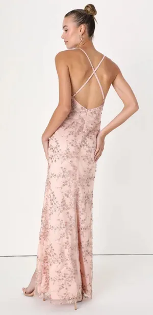 Lulus Blissful Blossoms Blush Pink Sequin Backless Maxi Dress thumbnail 3