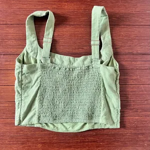 Abercrombie and Fitch Green Linen crop top size Small thumbnail 2