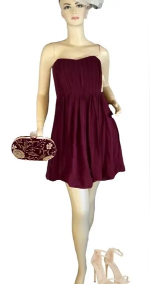 Alice & Olivia Burgundy Silk Chiffon Strapless "Mckell" Dress (10) thumbnail 1
