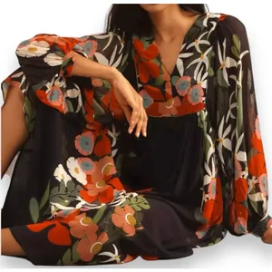 Farm Rio x Anthropologie Long Sleeve V Neck Floral Maxi Dress Balloon Sleeve S thumbnail 3