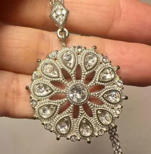Circle rhinestone silver tone pendant necklace thumbnail 2
