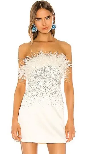 NBD x Revolve GRACY Strapless White Ostrich Feathered Sequin Mini Dress thumbnail 1