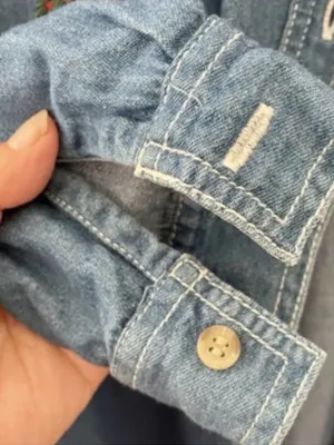 Vintage 90s Ugly Christmas Embroidered Denim Holiday Shirt Velvet Collar thumbnail 10