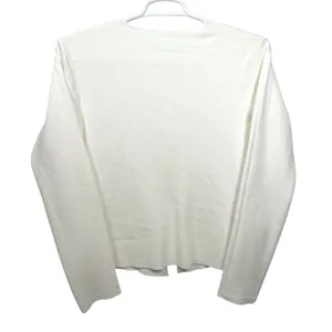 Bow‎ Front Cardigan Sweater Rhinestone Textured Knit Winter White Women's L thumbnail 4