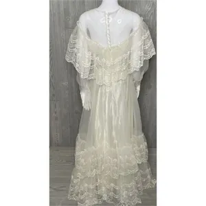 Vintage 1950s lace high neck wedding dress cottage core / boho ruffle tiered lac thumbnail 7