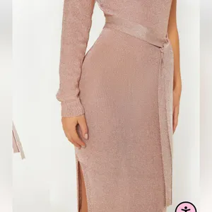 Nwt Plt Rose Gold Metallic Knitted One Shoulder Dress S thumbnail 5