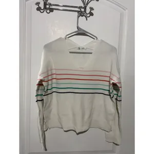 Carve Designs Womens Organic Cotton‎ V-Neck Striped Sweater Cream Multi Large thumbnail 2