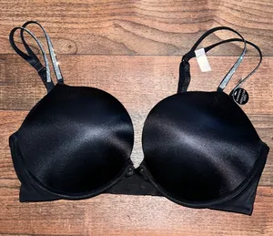 Victoria's Secret Black Smooth push up Bra with Double Straps shine straps thumbnail 1