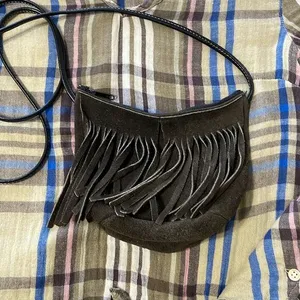 Green Suede Mini Fringe Crossbody Bag 7.5"x6" thumbnail 1
