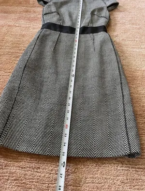 Per Se Wool Blend Chevron Sheath Dress Size 0 Black White Career thumbnail 5