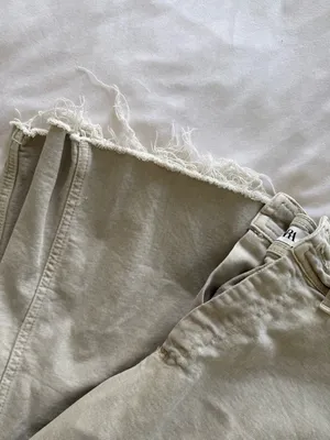 Zara Marine Pant with Cargo Style Oatmeal Color Straight-Leg Jeans with Raw Hem thumbnail 6