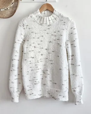 LOFT Fuzzy Mock Neck Sweater Medium White Ivory Speckled Soft Knit Cozy Pullover thumbnail 1