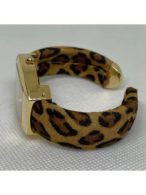 Vivani Women's gold tone Cheetah Print Cuff Band watch quartz 29mm 6” running thumbnail 3