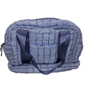 NEW With Tag AS Revival Altar’d State Blue & White Quilted Gingham Gym Bag Tote Laptop Bag thumbnail 4