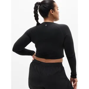 New Athleta M Momentum Flex Crop Top Black Long Sleeve Medium thumbnail 5