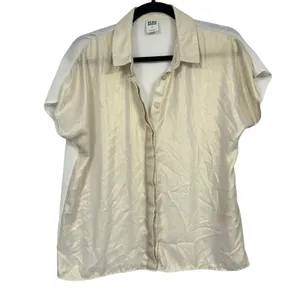 Vero Moda Gold Sparkle Short Sleeve Button Down Shirt Womens M Boxy Fit Slouchy thumbnail 2