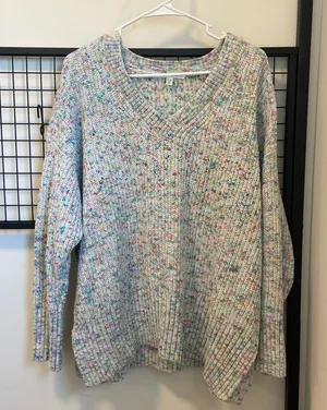 NWOT | Seven7 women’s multicolored plush sweater‎ — XL thumbnail 1