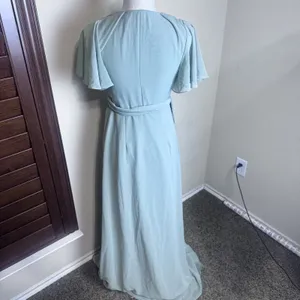 Azazie Zaniah bridesmaid dress Sea Glass green wrap chiffon flutter sleeve A4 thumbnail 5