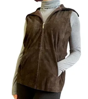 Saks Fifth Avenue Vtg Real Clothes Brown Suede Leather Merino Wool Sweater Vest thumbnail 1