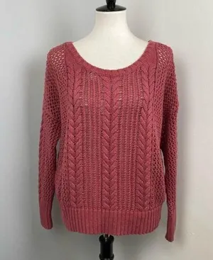 American Eagle Mauve Loose Knit Chunky Sweater Large Crew Neck thumbnail 1