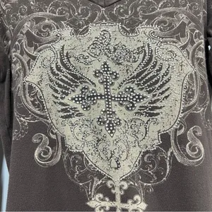 Katydid Long Sleeve cross wings studded rhinestones affliction style Read desc. thumbnail 7