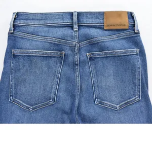 Denim Forum High Waisted Straight Leg Jeans Medium Wash Raw Hem Stretch Size 25 thumbnail 3