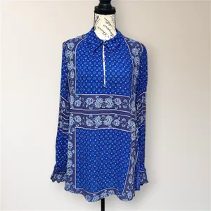 Free People Changing‎ Time True Blue Floral Long Sleeve Tunic Top M Boho Peasant thumbnail 3