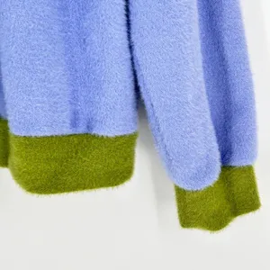 Maeve Anthropologie Sweater Women's M‎ Boxy Ringer Oversized Fuzzy Purple Green thumbnail 6