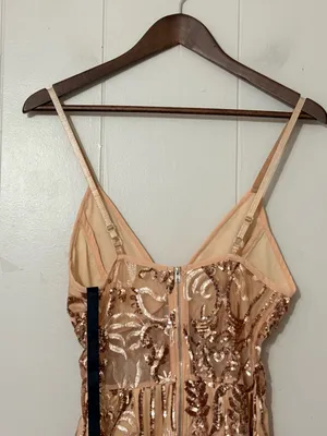 PrettyLittleThing Rose Gold Sequin Sheer Panel Bodycon Mini Dress Size 4 NWT thumbnail 5
