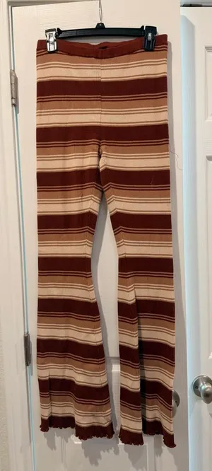 L. A Hearts Striped Brown and‎ Cream Flare Pants thumbnail 1