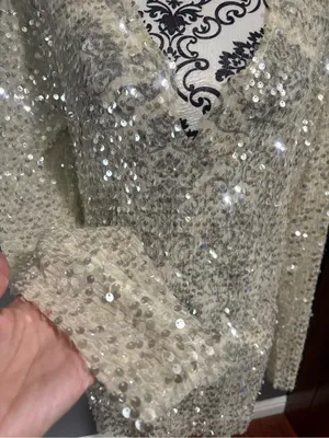 ZARA Ivory Sequin V-Neck Long Sleeve Mini Dress thumbnail 3