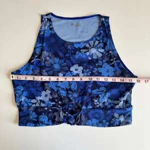 OFFLINE By Aerie Real Me XTRA Twist Crop Tank Top in Blue Butterfly Floral Print thumbnail 3