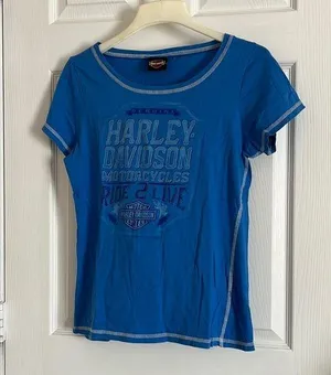 HARLEY DAVIDSON Woman’s Blue Short Sleeved Florida Size Large TShirt thumbnail 1