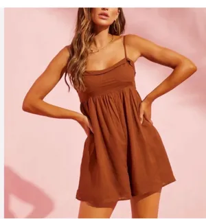 Vici Elaine Linen Babydoll Romper Sz M thumbnail 1