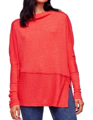 Free People Top XS Cherry Coral‎ We The Free Londontown Thermal Oversized thumbnail 1
