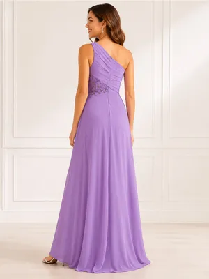 David’s Bridal Lavender One Shoulder Lace Bridesmaid Formal Gown Size 4 thumbnail 2