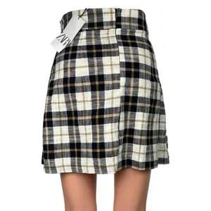 NEW Zara Black White Plaid Paperbag Tie Belt Preppy Checkered Wrap Mini Skirt XS thumbnail 3