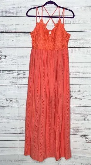 Zenana Size 2X Pink Eyelet Lace Strappy Maxi Dress thumbnail 1