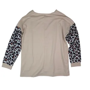 Unbranded Leopard Print Sleeve Top Womens XL Tan Criss Cross V-Neck Long Sleeve thumbnail 2
