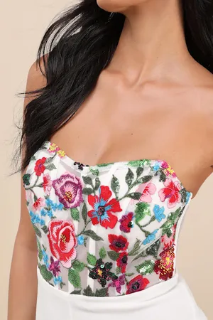 New Lulus Remarkable Energy White Floral Embroidered Strapless Jumpsuit MSRP $99 thumbnail 4