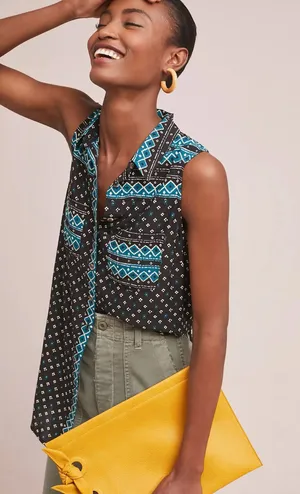 Anthropologie Akemi + Kin Ira Black Printed Motif Sleeveless Tunic Medium thumbnail 1