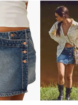 FREE PEOPLE Wynne Denim Mini Skirt in Cornflower Blue Size 28 New NWOT Wrap thumbnail 2