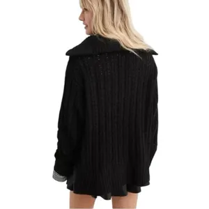 Aerie Cable Car Quarter Zip Sweater Chunky Knit Black W1674 Sz M thumbnail 2