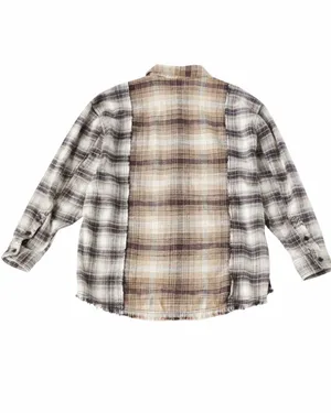 Urban Outfitters Plaid Flannel Shirt Oversized Mixed Media Brown S thumbnail 4