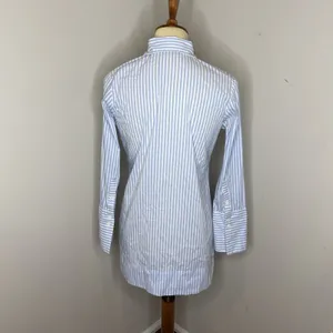CK Bradley Blue White Stripe Cotton Blend Collared Tunic Blouse Medium‎ M thumbnail 3