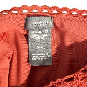 Aerie Crochet Lace Trim V Neck Back High Cut One Piece Swimsuit Rust Orange M thumbnail 7