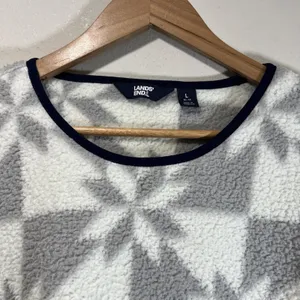 Lands’ End Women LARGE White Gray Sherpa Fleece Pullover Sweatshirt Holiday thumbnail 3